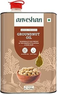- Anveshan Wood Cold Pressed Ground Nut Oil - 5 Litre | Tin Can | Kolhu/Kacchi Ghani/Chekku | Peanut Oil | Natural | Chemical-Free | Cold Pressed Ground Nut Oil for Cooking