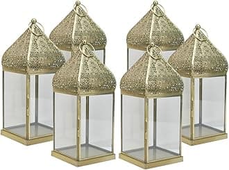 - Serene Spaces Living 12" Moroccan Lantern, Gold Ornate Candle Lantern, Vintage Candle Holder, Table Centerpiece, Decorative Candle Lantern Holders for Indian-Inspired Wedding, Eid, Ramadan, Pack of 6