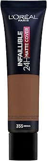 Foundation, Infallible Matte Cover 24hour 355 Sienna, Sweat-proof, Heat-proof, Transfer-proof and Water-proof, SPF 18, 30 ml