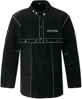 ANTAITHER Leather Welding Jacket with Open Back, Bib Apron with Cape Sleeve, Heat Flame Resistant Welder Coat