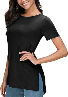 HerouSummer Women Casual Short Sleeve Tops T-Shirts Tees with Side Split