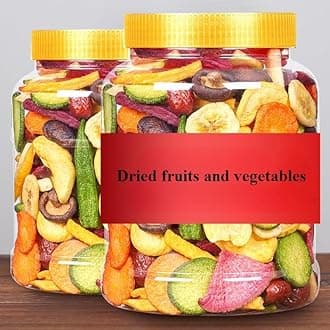 Instant Dried Vegetables and Fruits Chips, 12 Types of Instant Dried Fruits and Vegetables, Fruits Vegetables Snacks,Okra,Banana,Purple Potato,Red Date,Snack Foods,Chinese Snack (250g(Can of 3))