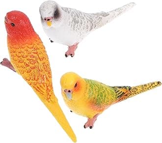 VICASKY 3pcs Lifelike Parakeet Bird Figurines Set Realistic Parrot Ornamental Models in Yellow White Red-yellow Solid Artificial Mini Garden Birds for Home and Outdoor Decor