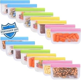 Lerine 16 Pack Reusable Snack Bags Dishwasher Safe, BPA Free Food Storage Bags, Extra Thick Leakproof Reusable Freezer Bags Snack Pouch for Candy, Fruits, Cereal (Multicolor, 16Snack)