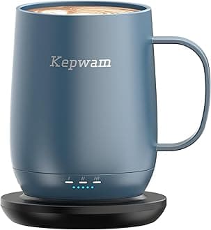 - Kepwam Self Heating Coffee Mug T2, 16oz Smart Heated Coffee Mug, 150 Min Battery Life - Hot up to 149℉ Temperature Control Coffee Mug Warmer, Gifts for Dad Mom (No APP)