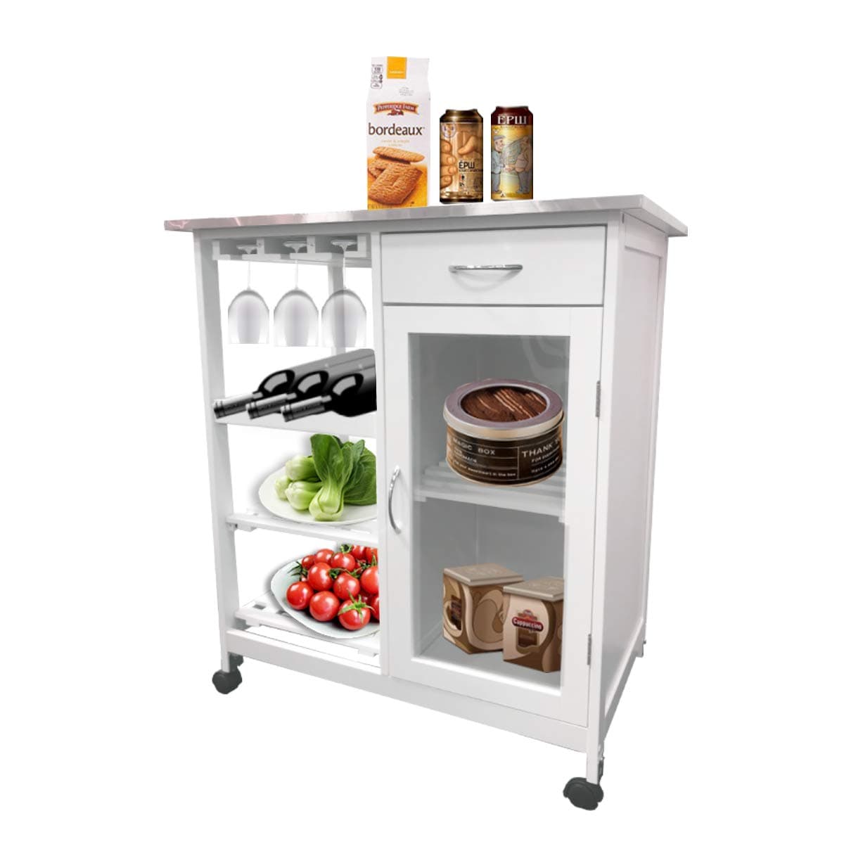 EASEASE Kitchen Storage Trolley Large Storage Capacity 4 Layers Removable Kitchen Storage Trolley Kitchen Dining Cart with Wine Storage drawers and Lockable Wheels