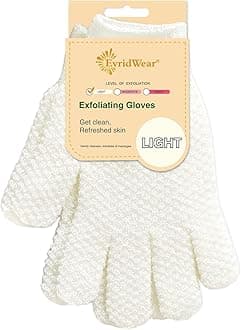 Evridwear Exfoliating Gloves for Bath, Shower Deep Cleaning Acne and Dead Skin Removal, Woman Girl Light Moderate or Heavy Level, 1 Pair (White)