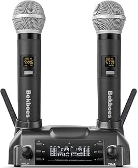 Professional Dual Dynamic Handheld UHF Wireless Microphone System, Magnetic Inductive Wireless Charging, 165ft Range for Home Karaoke/Meeting/Party/Church/Wedding