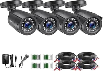 ZOSI 4 Pack 2MP 1080p HD-TVI Home Security Camera Outdoor Indoor 1920TVL, 24PCS LEDs, 80ft Night Vision, 90°View Angle, Weatherproof Outside Surveillance CCTV Bullet Camera(Black)