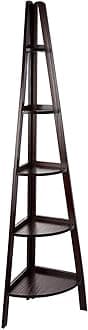 Casual Home 100% Solid Wood 5-Shelf Ladder Bookcase, Corner, 72"H, Espresso