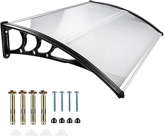 Door Canopy, Waterproof Front Door Canopy, 120 * 80 * 23cm Garden Canopies, Rain Awning Suitable for Door Porch, Outdoor, Roof, Patio (Black)
