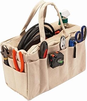 Tiara Canvas White Electrician and Technician Open Mouth Bag/Rigger Tool Bag (22 Pockets)