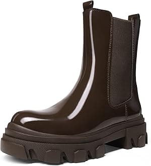 DREAM PAIRS Women's Platform Chelsea Boots Lug Sole Combat Mid Calf Slip On Chunky Ankle Booties