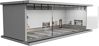 1/64 Diorama Display Case with LED Lights - Compatible with Hot Wheels Matchbox Mini GT Diecast Cars, for Model Car Display and Storage, Stackable Garage(Wheels)