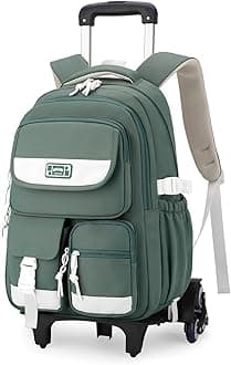Solid Color Rolling Backpack for Girls Boys Cute Elementary school bag with wheels,Green Trolley Bags for Travel