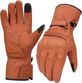 Harssidanzar Man Motorcycle Gloves Winter Genuine Leather Full Finger Touchscreen Thermal Lined with Thinsulate Waterproof Motorcycles Motorbike Riding Gloves KM048,TAN,Size XL