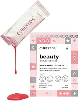 Cureveda Plant Based Beauty Supplement for Men and Women, benefits Healthy Skin Glow, Strong Nails and Prevents Hair Fall, Berries Flavour, Vegetarian, No Added Sugar (360 gm, 30 Sachet)