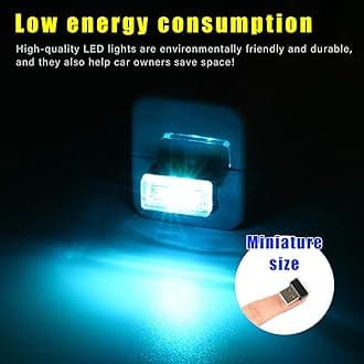Augeny 4 PCS USB LED Car Interior Atmosphere Lamp, Plug-in USB Decor Night Light, Portable Auto Ambient Lighting Kit, Universal Vehicle Interior Accessories for Most Cars (Ice Blue)