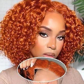 ISWEET HD Glueless Wigs Human Hair Pre Plucked Pre Cut Bob 4x4, 8 Inch Ginder 210% Density Hairline Curly Bob Wig Human Hair, Wear and Go Deep Wave Lace Front Wigs Human Hair for Black Women