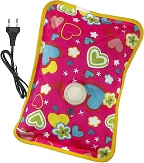 DH CRAFT Electric Hot Water Bag - Heating Pad with Heart Pattern, Yellow Trim - Quick Heating, Temperature Control & Auto Shut Off - Pink (Multicolor), Standard Size