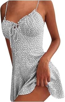 Summer Dresses for Women 2025 V-Neck Spaghetti Strap Bowknot Backless Sleeveless Lace Mini Swing Skater Dress