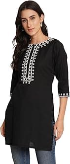 Brownverse Pure Cotton Embroidered Women Short Kurti