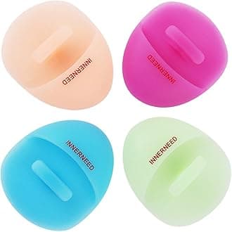 INNERNEED Super Soft Silicone Face Cleanser and Massager Brush Manual Facial Cleansing Scrubber Handheld Wash Pad for Sensitive, Delicate, Dry Skin (Pack of 4)