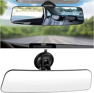 Car Rear View Mirror with Suction Cup, Anti Glare Wide Angle HD Auto Inside Rearview Mirror, 360 Degrees Adjustable Reduce Blind Spots, Universal for Vehicle, Marine, Boat, Truck, SUV, Van