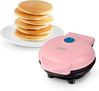 DMS001PK Mini Maker Electric Round Griddle for Individual Pancakes, Cookies, Eggs & other on the go Breakfast, Lunch & Snacks, with Indicator Light + Included Recipe Book, Pink