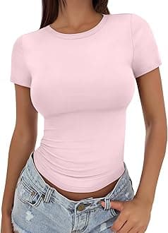 Womens Basic T Shirts Summer Tops 2026 Crop Short Sleeve Slim Fit Tee Cute Gym Workout Clothes