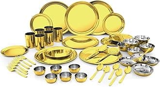 - Stainless Steel Shagun Solid Dinner Set (50 Pcs Set Gold)