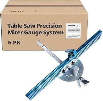 POWERTEC Table Saw Precision Miter Gauge System w/27 Angle Stops & 3/4"x3/8" T-Slotted Miter Bar w/Removable T-Slot Plate; Includes 24"x3" Multi Tâ€“Track Fence, Flip Stop, Case of 6 Sets
