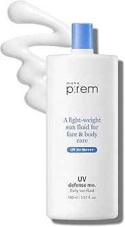 MAKE P:REM UV Defense Me Blue Ray Sun Fluid 200ml / 6.76 fl.oz. with Moisture or SunCream 20ml & Whamisa Organic Essence Toner 40ml | SPF 50+ PA++++ | Sunscreen for Face and Body by