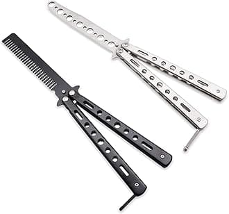 WAYDA Butterfly Knife, Trainer Martial Arts Practice Tool Steel Metal Folding Knife Comb Unsharpened Blade, Training Knife for Practicing Flipping Tricks, Set of 2