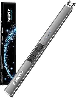 Electric Candle Lighter USB Rechargeable Plasma Arc Windproof Flameless with Safety Lock Ideal for Candle BBQ Camping Birthday Housewarming Gifts for Women & Men (Grey, 1 Count)