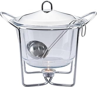 4 Quart Soup Warmer | Soup Tureen for Parties Buffet, Stainless Steel Soup Chafer with Glass Serving Dish and Ladle