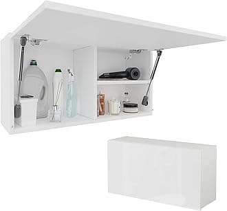 PLATAN ROOM Bathroom Cabinet 60/80/120 Wide Bathroom Furniture Bathroom Folding Wall Cabinet High Gloss Matt White (White Matt/White High Gloss, 80 x 40 x 25)