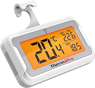 TP110 Fridge Thermometer with Large Backlit LCD, Waterproof Freezer Thermometer with Max/Min Record, Easy Battery Replacement, High Accuracy Refrigerator Monitor for Kitchen, Basement