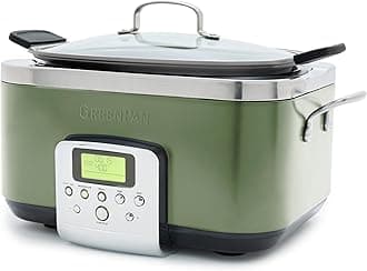 GreenPan Elite 8-in-1 Programmable Electric Slow Cooker 6 Quart, Dishwasher Safe Lid & Removable Grate, PFAS Free Healthy Ceramic Nonstick, Sear, Skip,