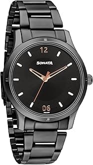 Sonata Women of Steel Quartz Analog Black Dial Black Stainless Steel Strap Watch for Women - NT8183NM02