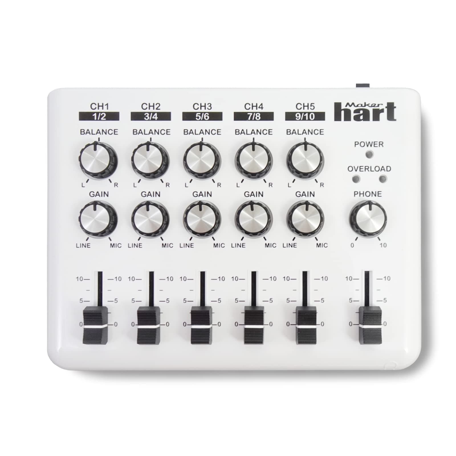 LOOP MIXER - Portable Audio Mixer with 5 Channel stereo inputs, 3 Outputs via 3.5mm jack. Including a Mono to Stereo DM2S Adapter.