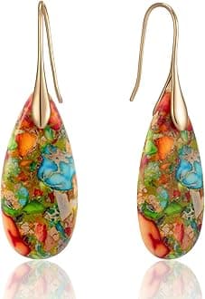 SELOVO Stone Fishhoop Dangle Drop Earrings Statement Earrings Silver Tone