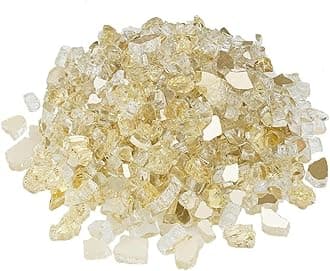 R H LIFESTYLE Crushed Glass/Fire Pits for Resin Art High Luster Fire Glass Used Specially for Resin Art/Geode Art Fire Pit Crafts (White with Gold 6mm, 900G)