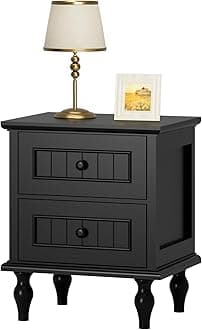 Scurrty Nightstand, Antique Style End Table with 2 Drawers, Taller Nightstand for Bedroom, Side Table for Bedroom (Black, Single)