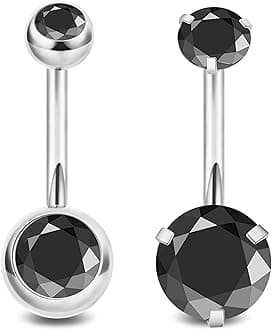 2PCS 14G Surgical Steel Belly Button Rings for Women Round CZ Navel Ring Long Belly Rings Belly Piercing Jewelry 6-16MM