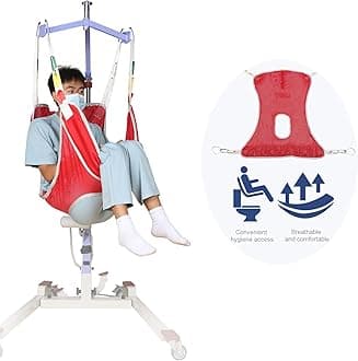 Patient Lift Sling with Polyester Mesh for Showering, Full Body Lifts Sling for Hoyer Home Use (M-Red)