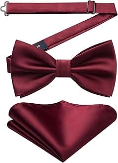 Men's Solid Color Pre-tied Bow Tie Adjustable Tuxedo Two Layer Bow Tie and Pocket Square Set with Gift Box