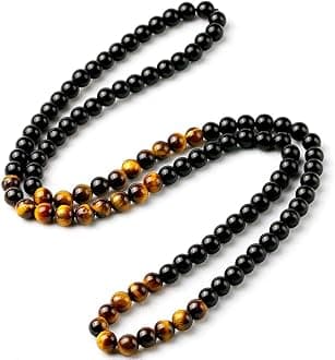 Black Onyx Men's Tiger Eye Stone Bead Necklace Fashion Natural Stone Jewelry Handmade Gift