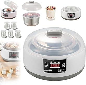 Yogurt Maker 36 Hour with 5 Glass Jars, 1.2l Stainless Steel Automatic Yogurt Maker with Temp & Time Control, Multi-function Ultimate Yogurt Maker Machine for Home, Homemade Yogurt.(B(with Cup))