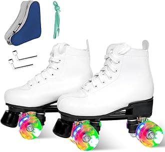 Wiwiy Roller Skates for Women and Men - Adjustable Four Shiny Wheel Skates for Outdoor Indoor Use